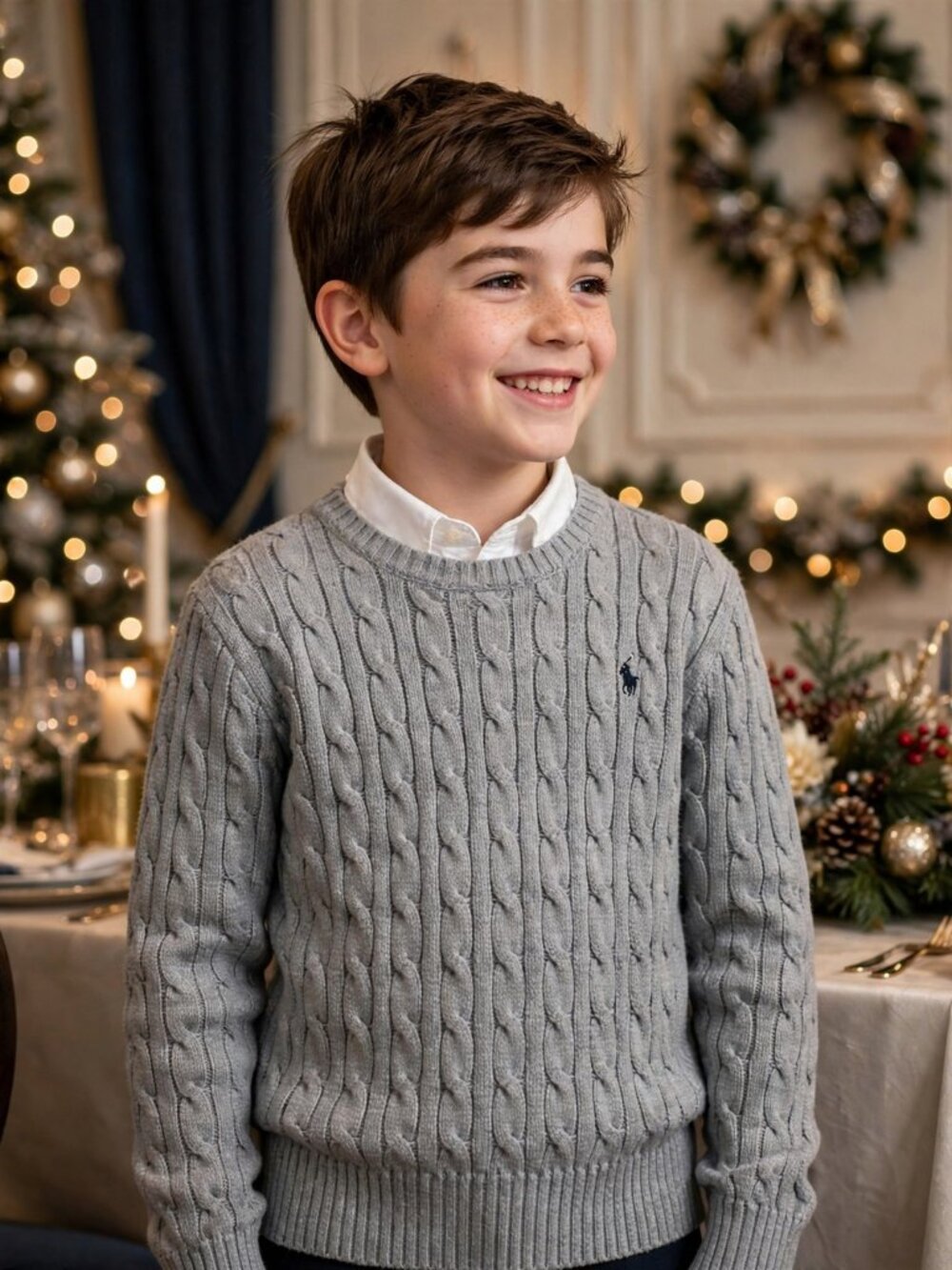 Polo Ralph Lauren Boys  Gray Cable Knit Crewneck Sweater Size 8 Classic